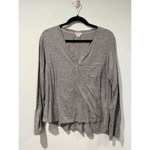 Splendid Top Womens Medium Grey Henley Long Sleeve Cotton Stretch Pocket Y2K